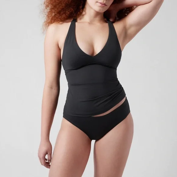 NWT athleta plunge tankini top medium large black A-C swim m l top bow tie back - Picture 11 of 14